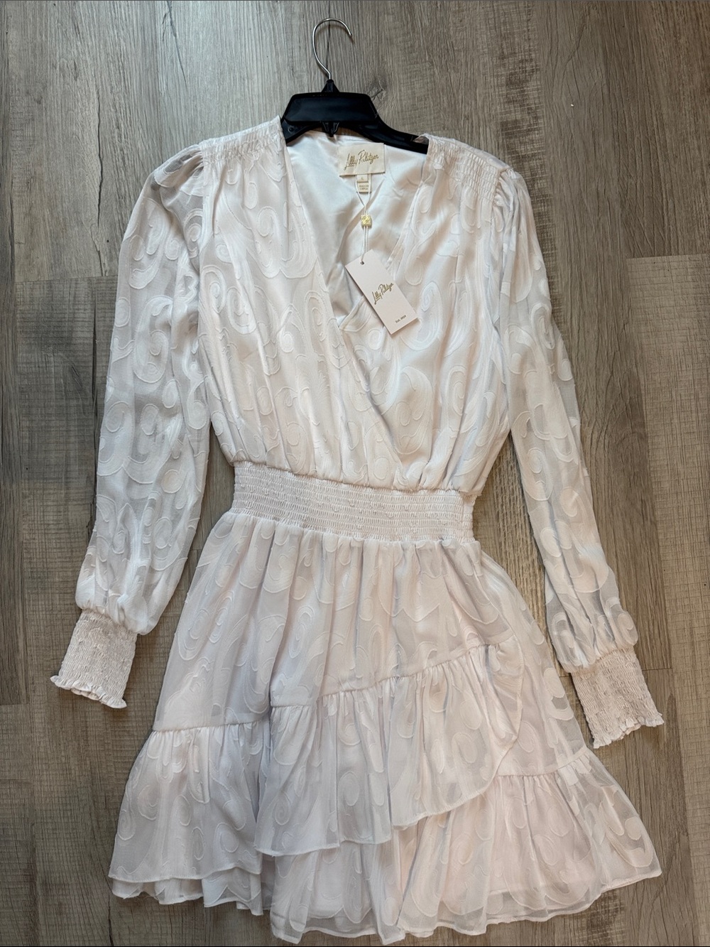 Lilly Pulitzer White Textured Long-Sleeve Smocked-Waist Mini Dress